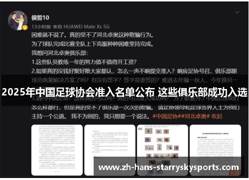 2025年中国足球协会准入名单公布 这些俱乐部成功入选